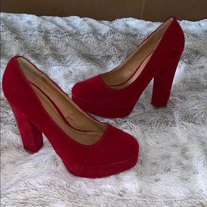 Red felt Qupid platform heels